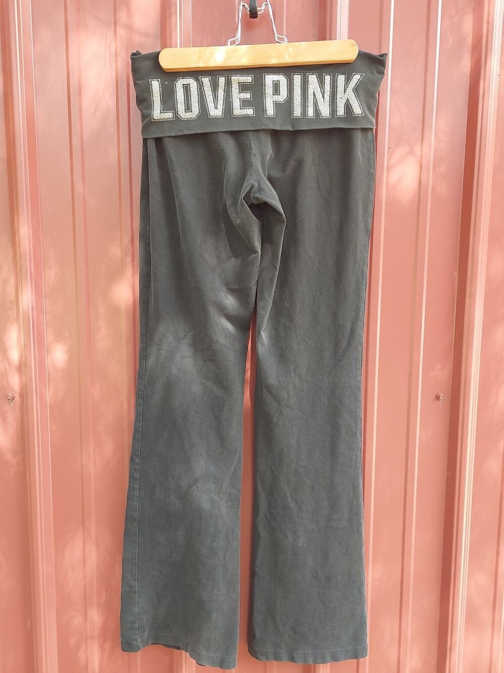VTG Victoria Secret Rhinestone Fold Over Flare Yoga Pants Y2K Bling Small